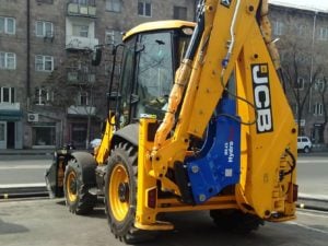 HydroRam HK45 Hydraulic Hammer on a JCB Loader Backhoe