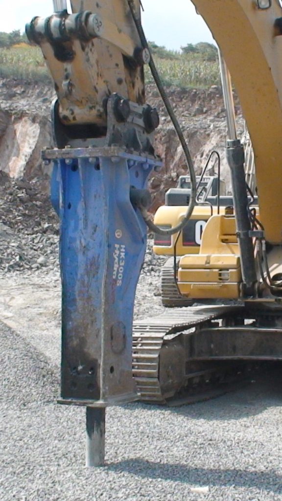 HydroRam HK300S Hydraulic Hammer on Cat Excavator